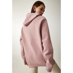 Happiness İstanbul Women's Powder Hooded Rose Gold Knitted Sweatshirt