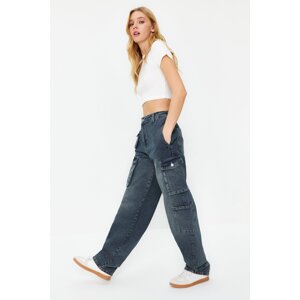 Trendyol Blue High Waist Skater Jeans with Cargo Pocket