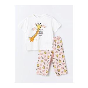 LC Waikiki Crew Neck Printed Short Sleeve Girls' Pajamas Set