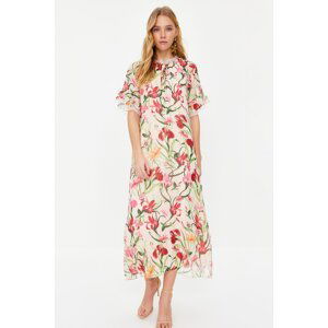 Trendyol Ecru Floral Chiffon Evening Dress