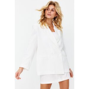 Trendyol White Linen Look Oversize Woven Blazer Jacket