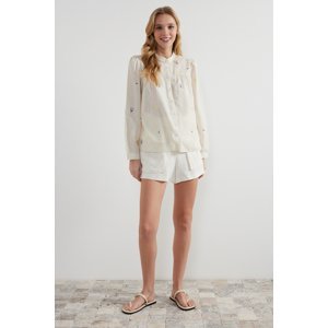 Trendyol Beige Floral Embroidered Woven Shirt