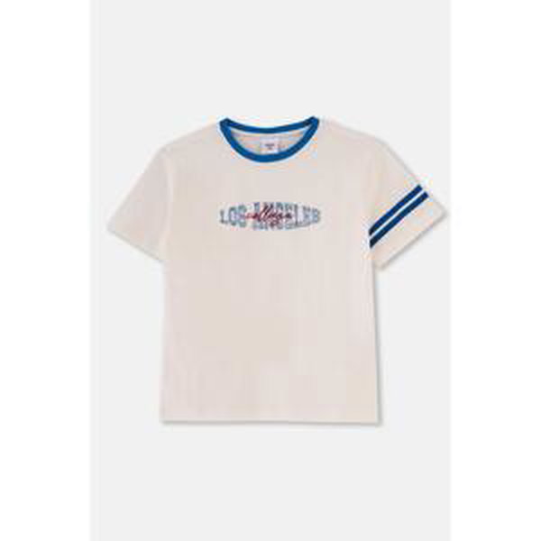 Dagi White Motto Printed Short Sleeve Unisex T-Shirt