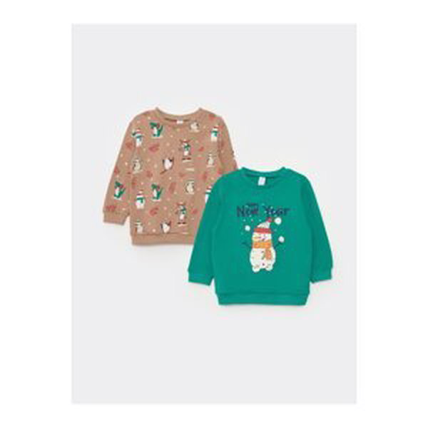 LC Waikiki Crew Neck Long Sleeve Christmas Themed Baby Boy Sweatshirt 2-Pack