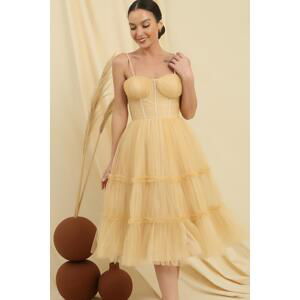 By Saygı Rope Strap Strapless Underwire Lined Jupons Tulle Tiered Tulle Short Dress