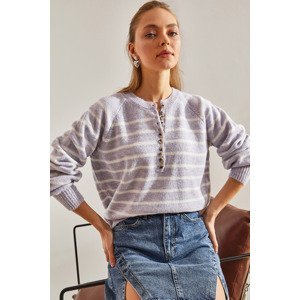 Bianco Lucci Women's Buttonhole Turtleneck Striped Knitwear Sweater
