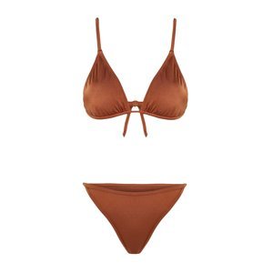 Trendyol Brown Triangle Brazilian 3-Piece Bikini Set