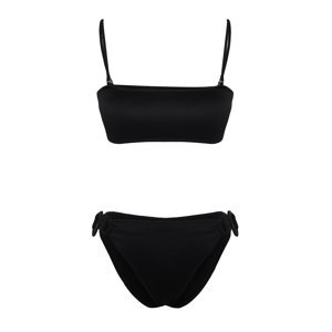 Trendyol Black Single Shoulder Accessory Textured High Leg Brazilian Bikini Set