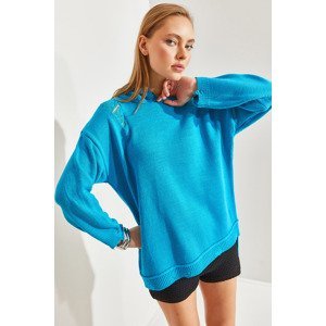 Bianco Lucci Women's Hooded Ripped Detail Knitwear Sweater