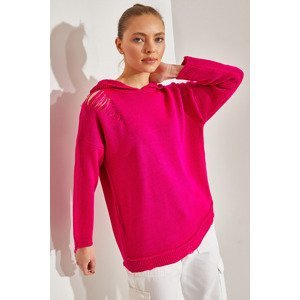 Bianco Lucci Women's Hooded Ripped Detail Knitwear Sweater