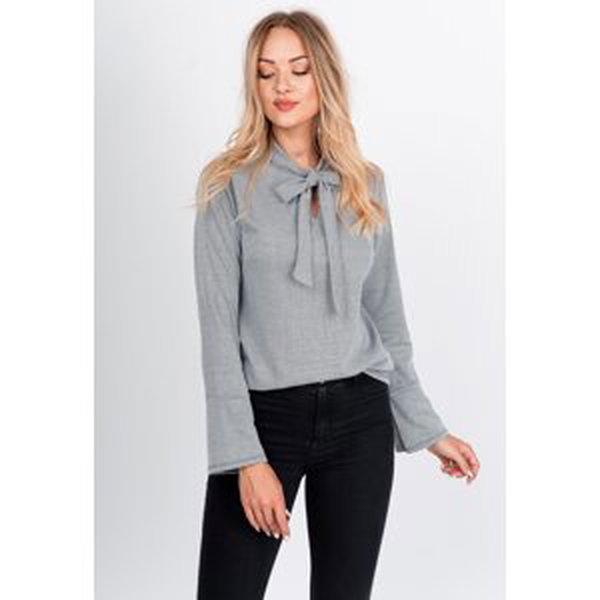 Lady's patterned blouse with bow - gray,
