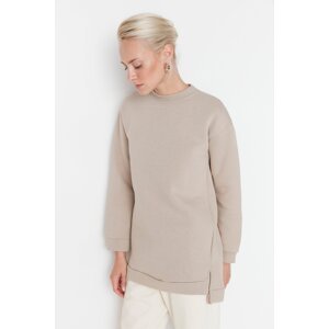 Trendyol Light Mink Basic Knitted Sweatshirt with Slit Detail