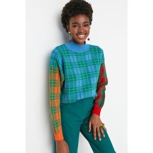 Trendyol Green Kockovaný farebný blok Pletený sveter