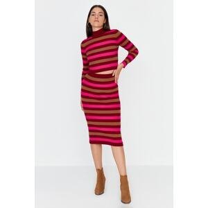Trendyol Claret Red Color Block Knitwear Top and Bottom Set