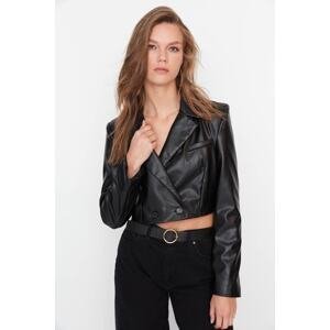 Trendyol Black Faux Leather Blazer Jacket