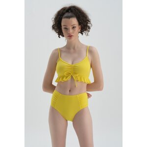 Dagi Neon Yellow Drawstring Draped High Waist Bikini Bottom