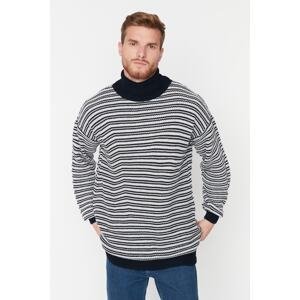 Trendyol Navy Men's Oversize Fit Turtleneck Striped Knitwear Sweater