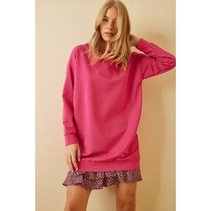 Happiness İstanbul Women's Pink Oversize Long Seasonal Sweatshirt