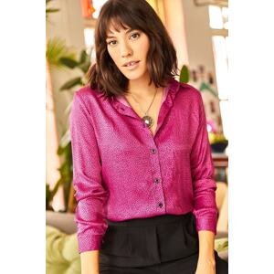 Olalook Women's Fuchsia Tiny Polka Dot Loose Viscose Shirt