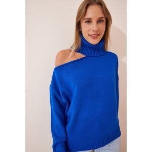 Happiness İstanbul Women's Blue Cut Out Detailed Turtleneck Knitwear Sweater