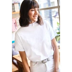 Olalook Women's White Half Turtleneck Soft Textured Knitted T-Shirt