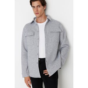Trendyol Men's Gray Regular/Normal Fit Shirt Collar Covered Pocket Fleece Shirt
