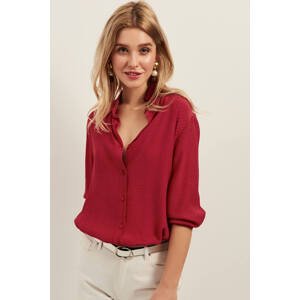 Olalook Women's Red Tiny Polka Dot Loose Viscose Shirt