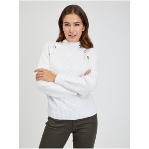 White Women's Ribbed Sweater with Decorative Buttons ORSAY - Ladies