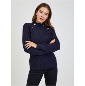 Dark blue women's ribbed sweater with decorative buttons ORSAY - Ladies