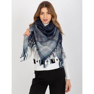 Checkered scarf with fringe - blue