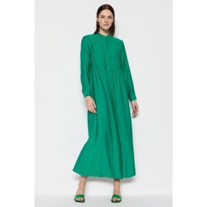 Trendyol Green Prevailing Collar Woven Linen Look Shirt Dress
