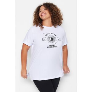 Trendyol Curve White Crew Neck Printed Knitted T-Shirt