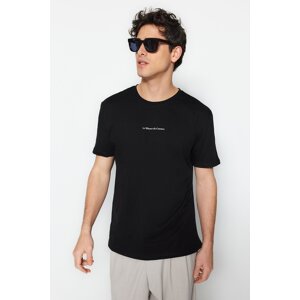 Trendyol Black Regular/Normal Fit 100% Cotton Minimal Text Printed T-Shirt