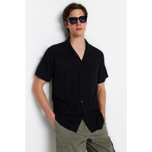Trendyol Black Men's Regular Fit Summer Viscose Shirt with Crisp Collar.