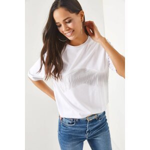 Olalook Women's White Chain Garnish Oversize T-Shirt