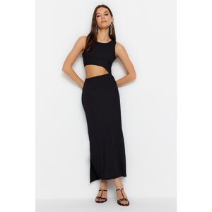 Trendyol Black Cut Out Detailed Crew Neck Maxi Knitted Pencil Dress