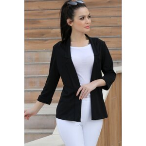 armonika Women's Black Turn Up Sleeve Collar Jacket