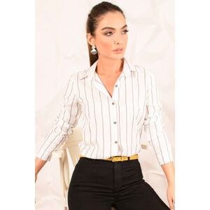 armonika Women's White Long Sleeve Striped Shirt