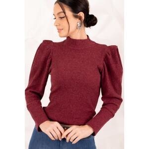 armonika Women's Burgundy Watermelon Sleeve Knitwear Sweater