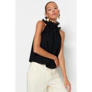 Trendyol Black Collar Detailed Smart Crepe Knitted Blouse