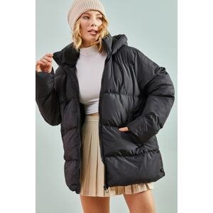 Bianco Lucci Women's Hooded Long Puffer Coat with Lace