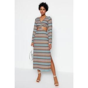 Trendyol Multicolored Cut Out Detailed Printed Stretch Midi Knit Dress