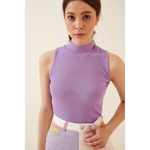 Happiness İstanbul Women's Lilac Turtleneck Cotton Knitted Blouse