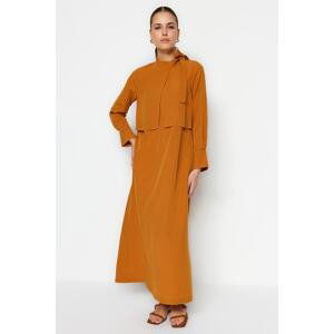 Trendyol Cinnamon Collar Tie Detail Woven Dress