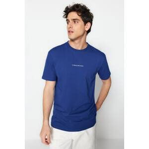 Trendyol Indigo Regular/Normal Fit 100% Cotton Minimal Text Printed T-Shirt