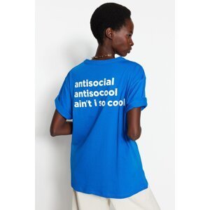 Trendyol Saks 100% Cotton Back Printed Boyfriend Crew Neck Knitted T-Shirt