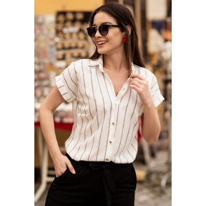 armonika Women's Smoky Linen Striped Short Sleeve Shirt