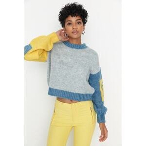 Trendyol Gray Soft Textured Color Block Knitwear Sweater