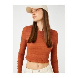 Koton Long Sleeve T-Shirt Crop Crew Neck Textured