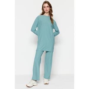 Trendyol Mint Pleated Tunic-Pants Knitted Set